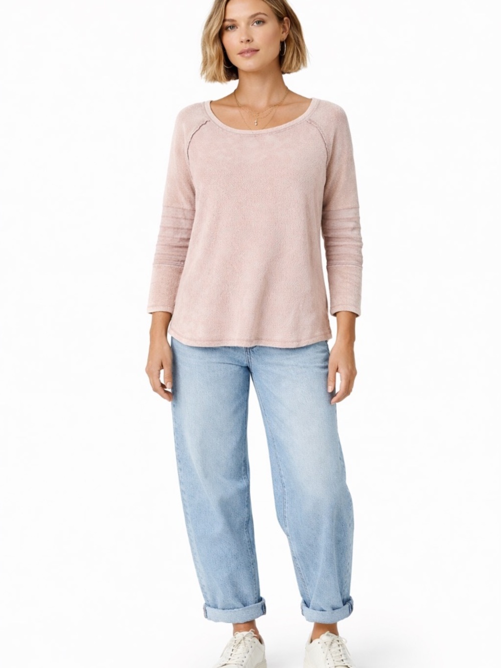 Free People | Bed of Roses Long Sleeve | Size Small | Blush Textured Top